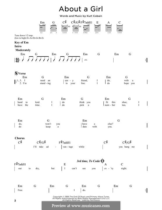 About a Girl (Nirvana): For guitar by Kurt Cobain