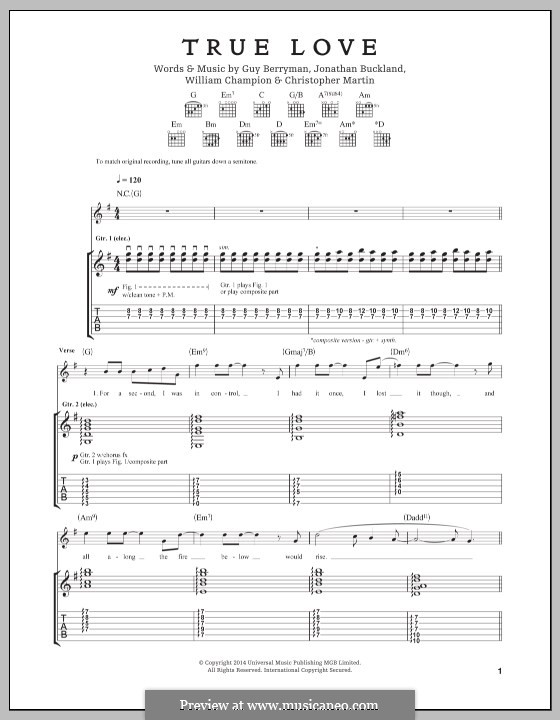 Coldplay True Love Sheet Music in G Major (transposable) - Download &  Print - SKU: MN0136171