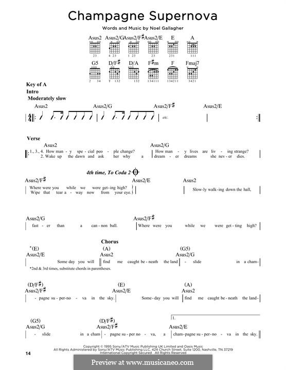 Champagne Supernova (Oasis): For guitar by Noel Gallagher