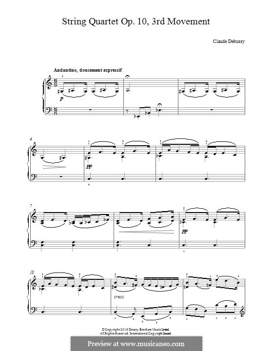 String Quartet No.1 in G Minor, L.85 Op.10: Movement III. Version for piano by Claude Debussy