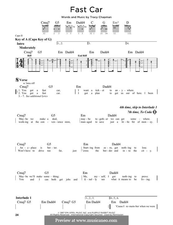 Fast Car: For guitar by Tracy Chapman