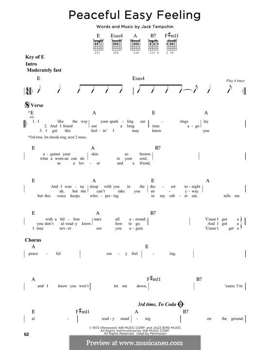 Peaceful Easy Feeling (The Eagles): For guitar by Jack Tempchin