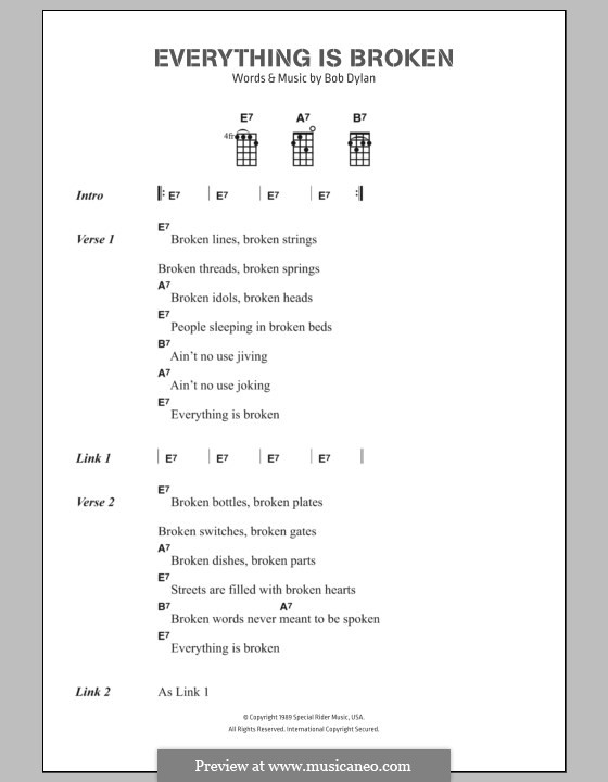 Everything Is Broken: Lyrics and chords by Bob Dylan