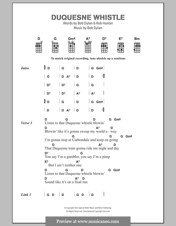 Duquesne Whistle: Lyrics and chords by Bob Dylan