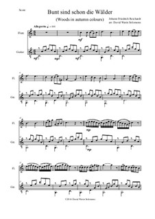 Bunt sind schon die Wälder (Woods in autumn colours): For flute and guitar by Johann Friedrich Reichardt