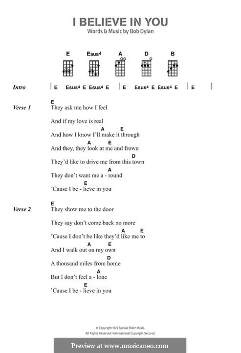 I Believe in You: Lyrics and chords by Bob Dylan