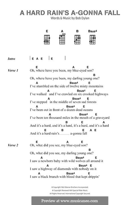 A Hard Rain's A-Gonna Fall: Lyrics and chords by Bob Dylan