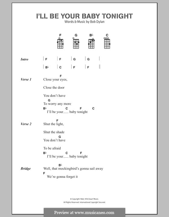 I'll Be Your Baby Tonight: Lyrics and chords by Bob Dylan