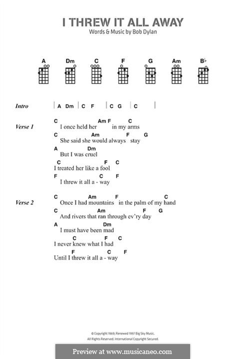 I Threw It All Away: Lyrics and chords by Bob Dylan