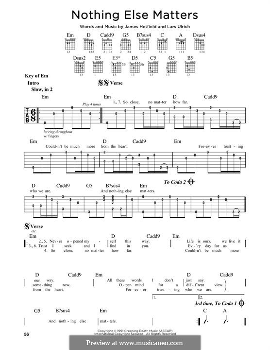 Nothing Else Matters (Metallica): For guitar with tab by James Hetfield, Lars Ulrich
