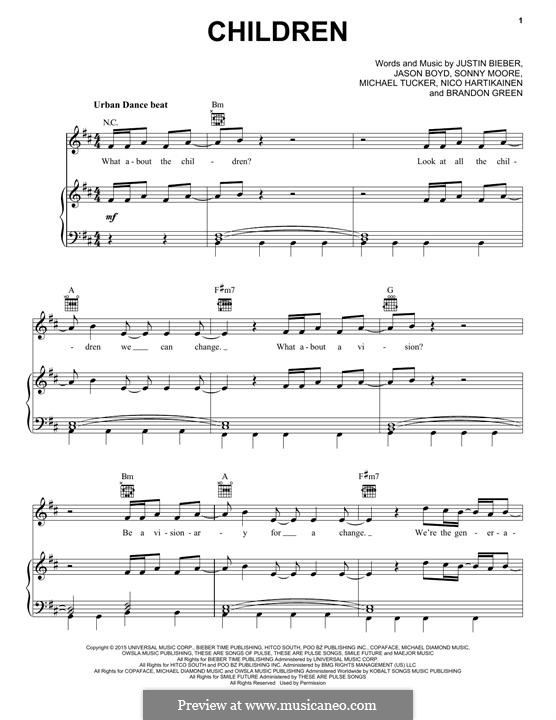 Children: For voice and piano (or guitar) by Jason Boyd, Justin Bieber, Sonny Moore, Michael Tucker, Brandon Green, Nico Hartikainen