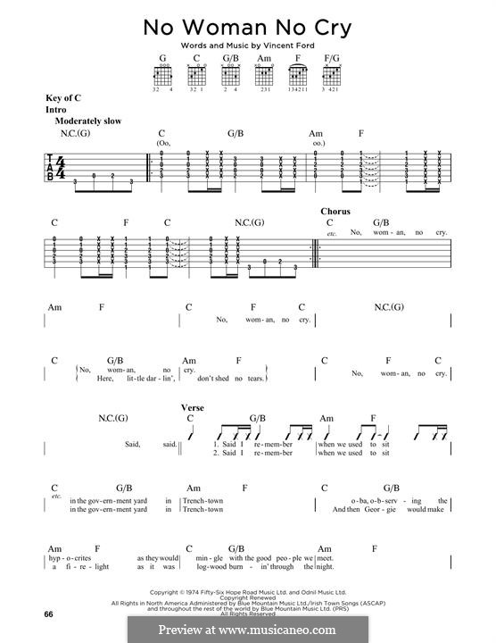 No Woman No Cry (Bob Marley): For guitar with tab by Vincent Ford