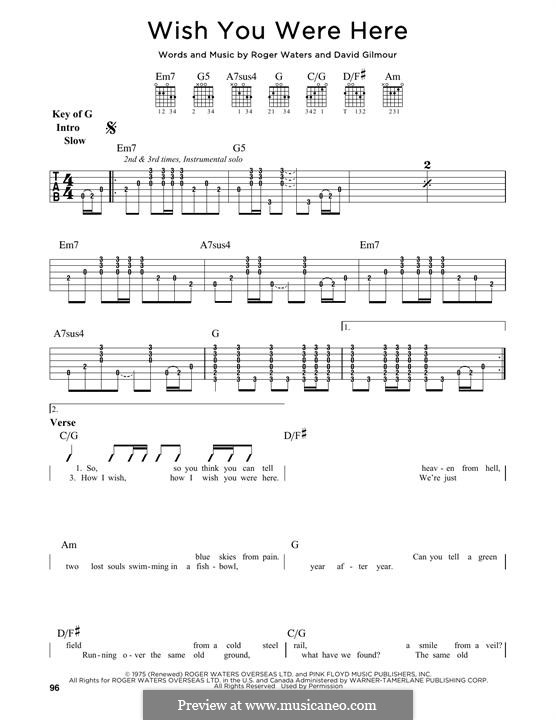 Wish You Were Here (Pink Floyd): For guitar by David Gilmour, Roger Waters