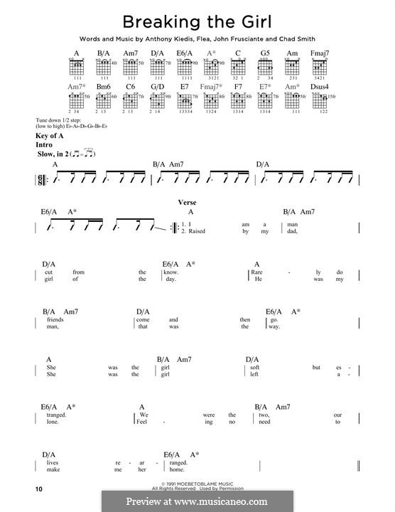 Breaking the Girl (Red Hot Chili Peppers): For guitar with tab by Flea, Anthony Kiedis, Chad Smith, John Frusciante