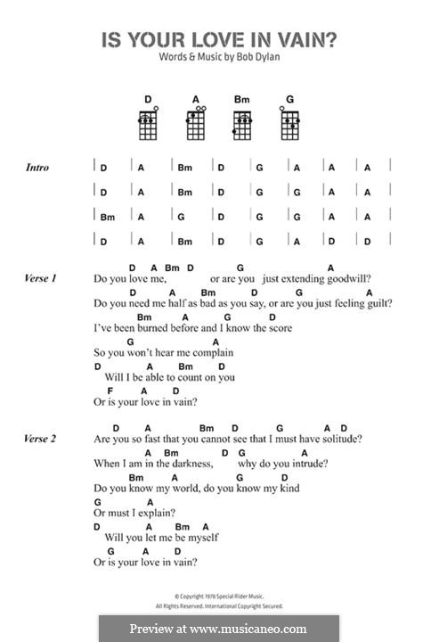 Is Your Love in Vain: Lyrics and chords by Bob Dylan