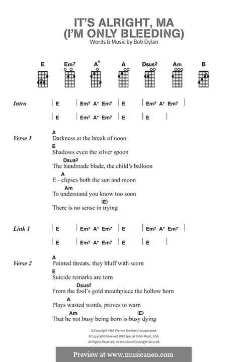 It's Alright Ma (I'm Only Bleeding): Lyrics and chords by Bob Dylan