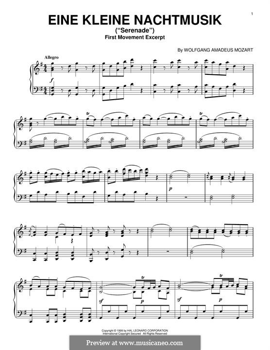 Allegro, for piano: Excerpt by Wolfgang Amadeus Mozart