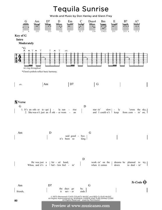 Tequila Sunrise (The Eagles): For guitar with tab by Don Henley, Glen Frey