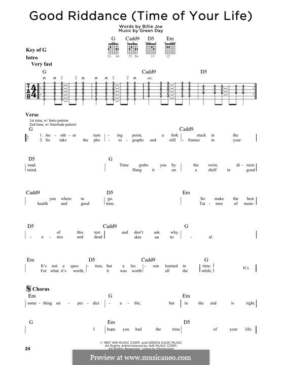 Good Riddance (Time of Your Life): For guitar with tab by Billie Joe Armstrong, Tré Cool, Michael Pritchard