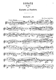 Two Sonatas for Clarinet (or Viola) and Piano, Op.49: Sonata No.1 in A Flat Major – solo part by Max Reger