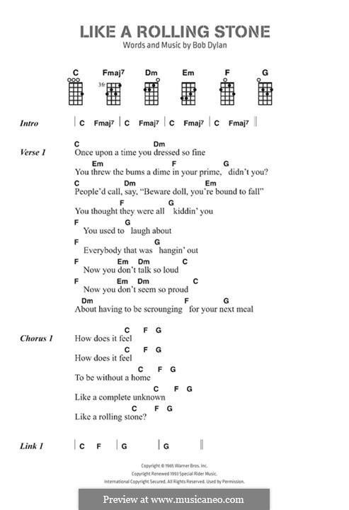 Like a Rolling Stone: Lyrics and chords by Bob Dylan