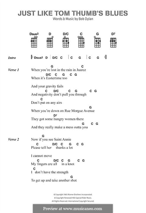 Just Like Tom Thumb's Blues: Lyrics and chords by Bob Dylan