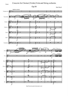 Double Concerto for Clarinet and Viola in E Minor, Op.88: Score and all parts by Max Bruch