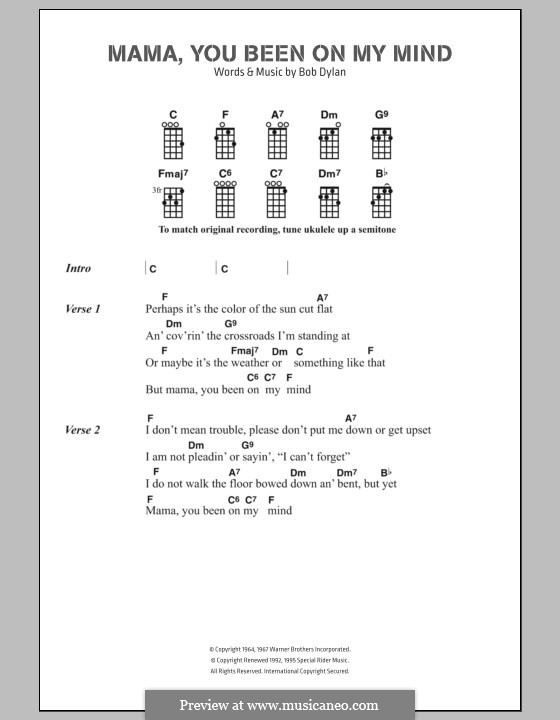 Mama, You Been on My Mind: Lyrics and chords by Bob Dylan