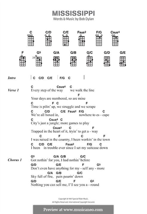 Mississippi: Lyrics and chords by Bob Dylan