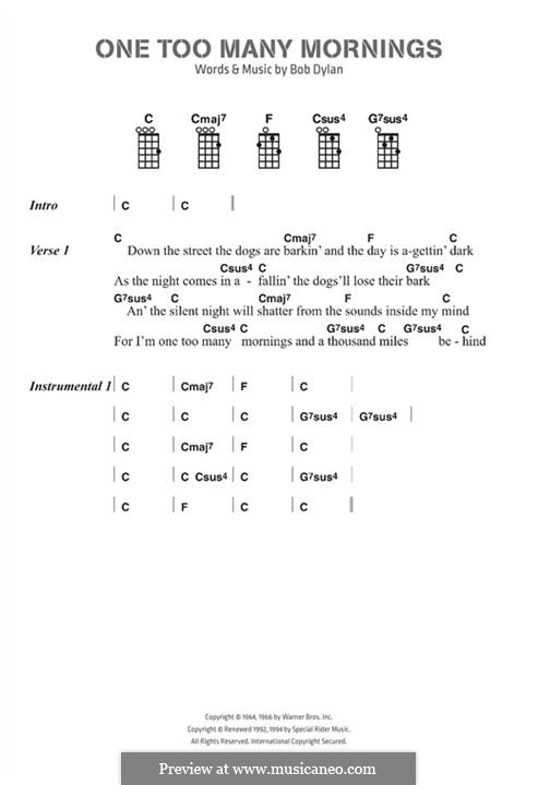 One Too Many Mornings: Lyrics and chords by Bob Dylan