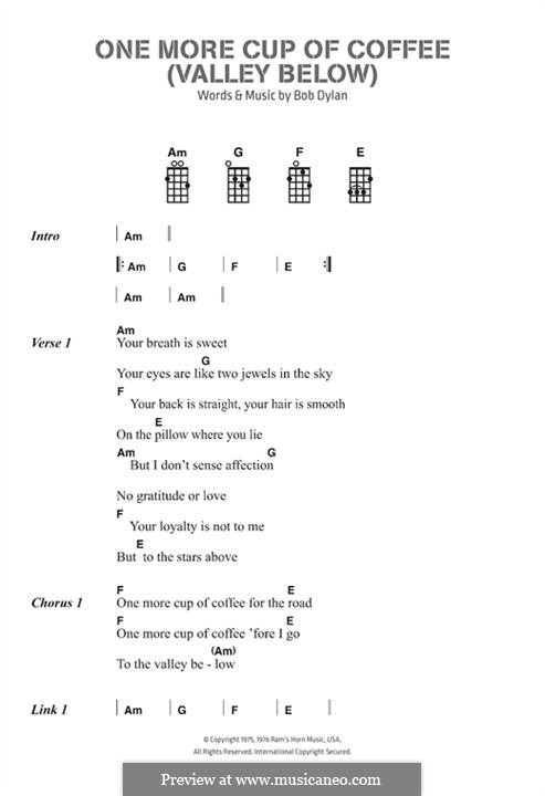 One More Cup of Coffee: Lyrics and chords by Bob Dylan