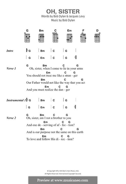 Oh, Sister: Lyrics and chords by Bob Dylan