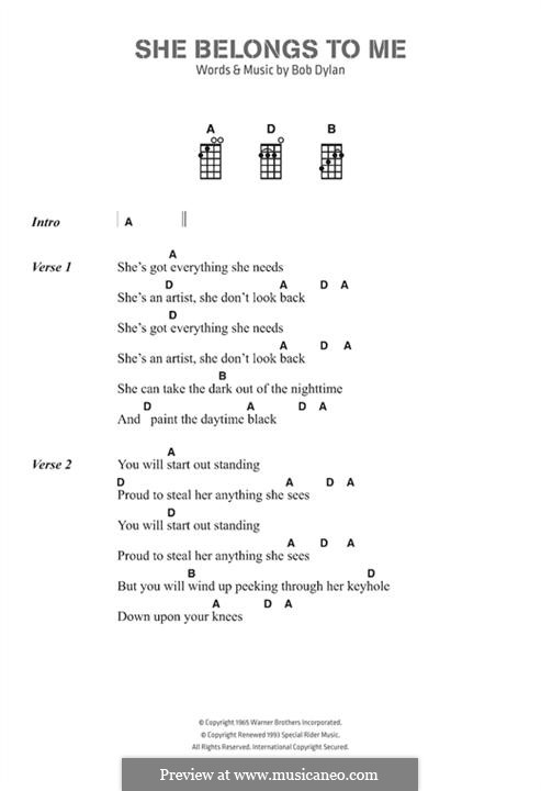 She Belongs to Me: Lyrics and chords by Bob Dylan