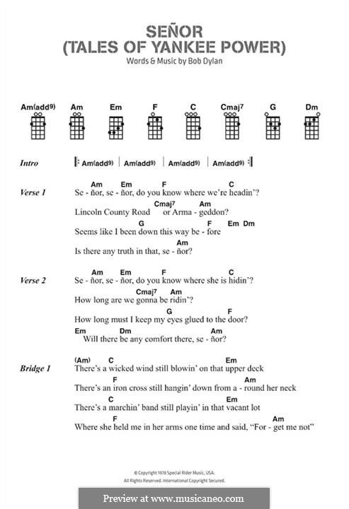 Señor (Tales of Yankee Power): Lyrics and chords by Bob Dylan