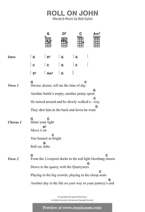 Roll on John: Lyrics and chords by Bob Dylan