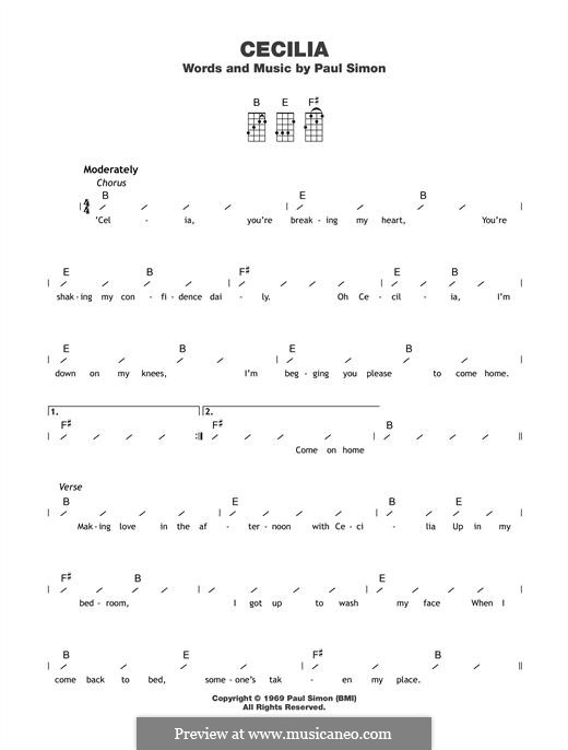 Cecilia (Simon & Garfunkel): For ukulele by Paul Simon