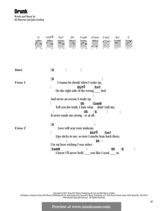 Drunk: Lyrics and chords by Ed Sheeran, Jake Gosling