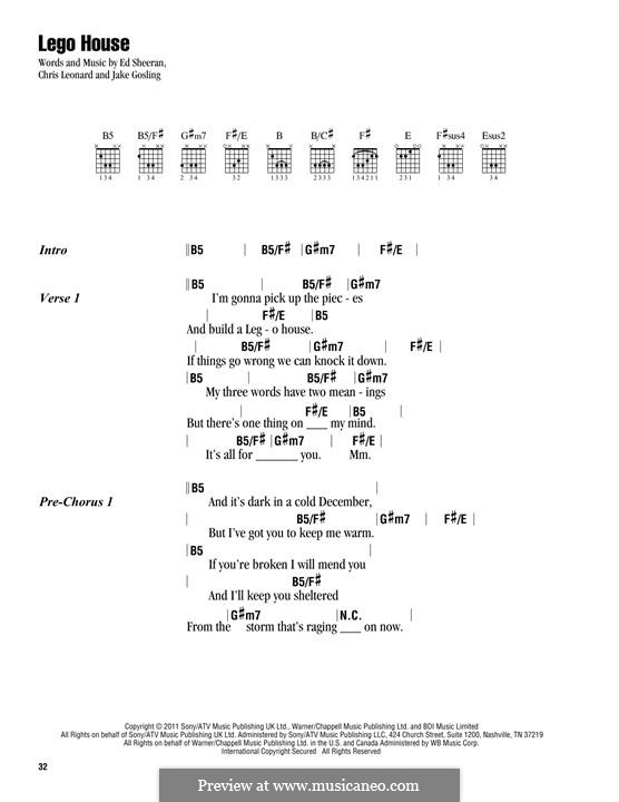 Lego House: Lyrics and chords by Ed Sheeran, Christopher Leonard, Jake Gosling