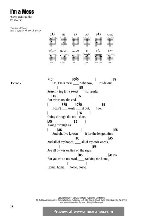 I'm a Mess: Lyrics and chords by Ed Sheeran