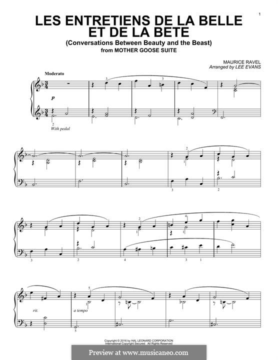 Les entretiens de la belle et de la bete (Conversations Between Beauty and The Beast): For piano by Maurice Ravel