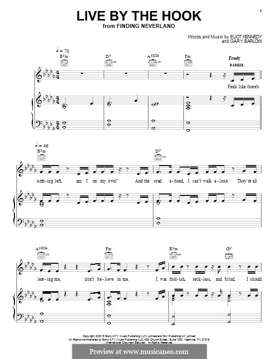 Live By the Hook (from 'Finding Neverland'): For voice and piano (or guitar) by Eliot Kennedy, Gary Barlow