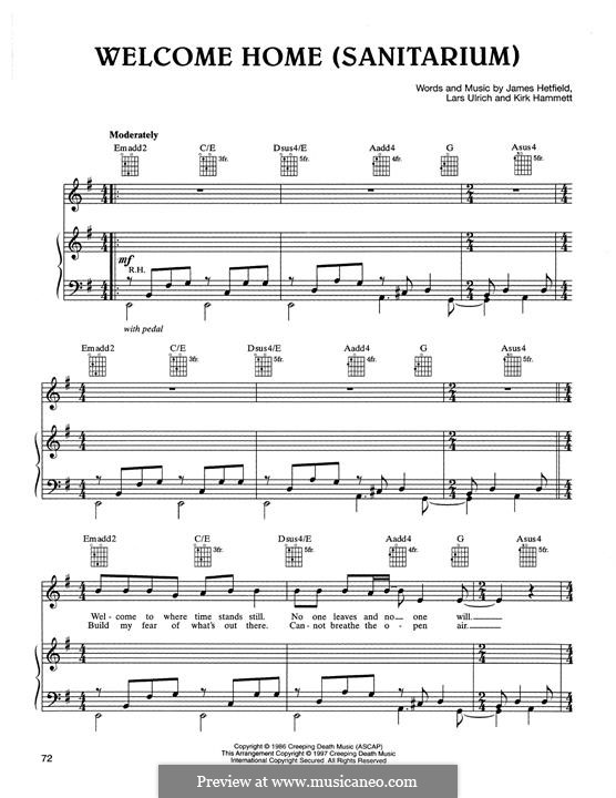 Welcome Home (Sanitarium): For voice and piano (or guitar) by James Hetfield, Kirk Hammett, Lars Ulrich