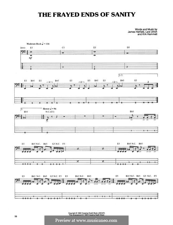 The Frayed Ends of Sanity (Metallica): For bass guitar with tab by James Hetfield, Kirk Hammett, Lars Ulrich