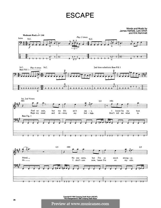 Escape (Metallica): For bass guitar with tab by James Hetfield, Kirk Hammett, Lars Ulrich