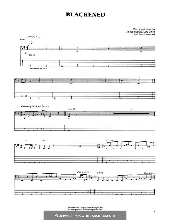 Blackened (Metallica): For bass guitar with tab by James Hetfield, Jason Newsted, Lars Ulrich