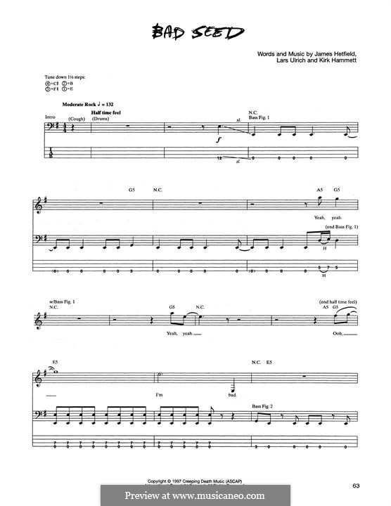 Bad Seed (Metallica): For bass guitar with tab by James Hetfield, Kirk Hammett, Lars Ulrich