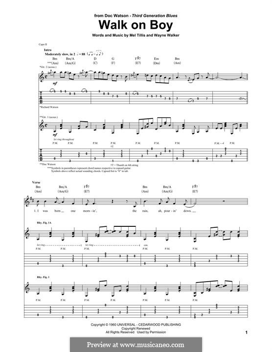 Walk on Boy (Doc Watson): For guitar with tab by Mel Tillis, Wayne P. Walker