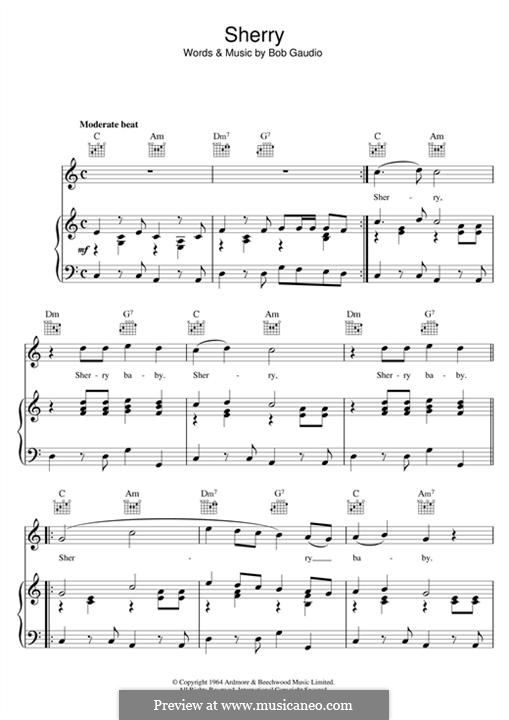 Sherry (The Four Seasons): For voice and piano (or guitar) by Bob Gaudio