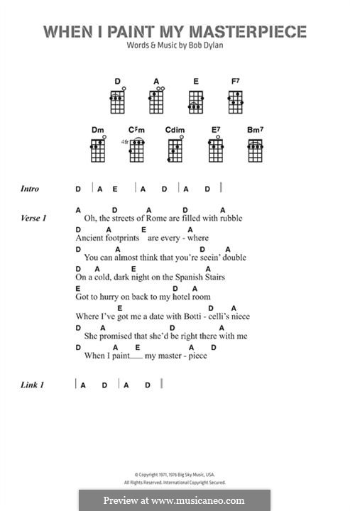 When I Paint My Masterpiece: Lyrics and chords by Bob Dylan