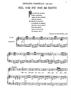 La bella molinara. Nel cor più non mi sento, R 1.76: For voice and piano by Giovanni Paisiello